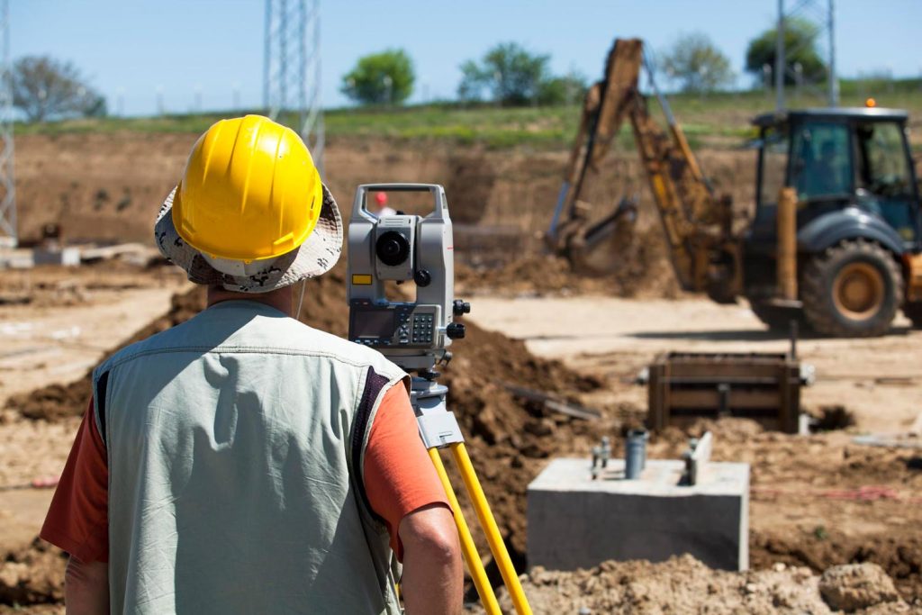 land surveying on a construction site