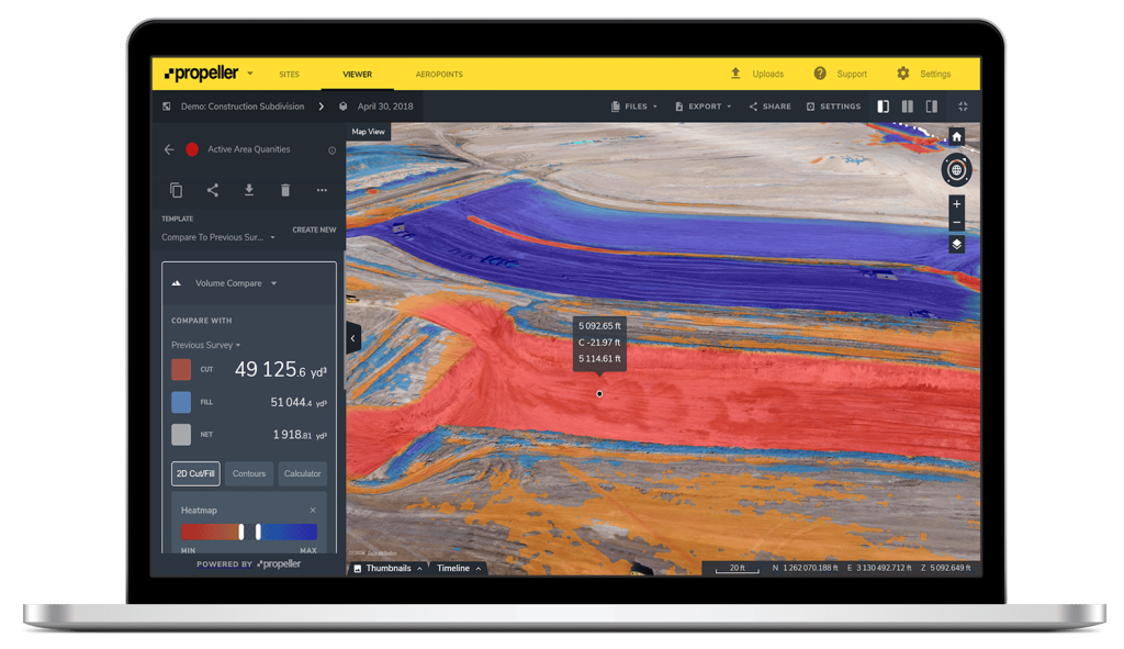 cut and fill drone map made using drone software