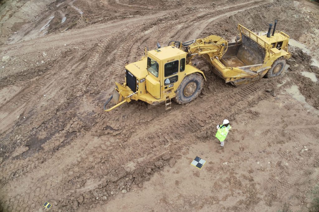 Aerial drone shot of survey site and AeroPoint