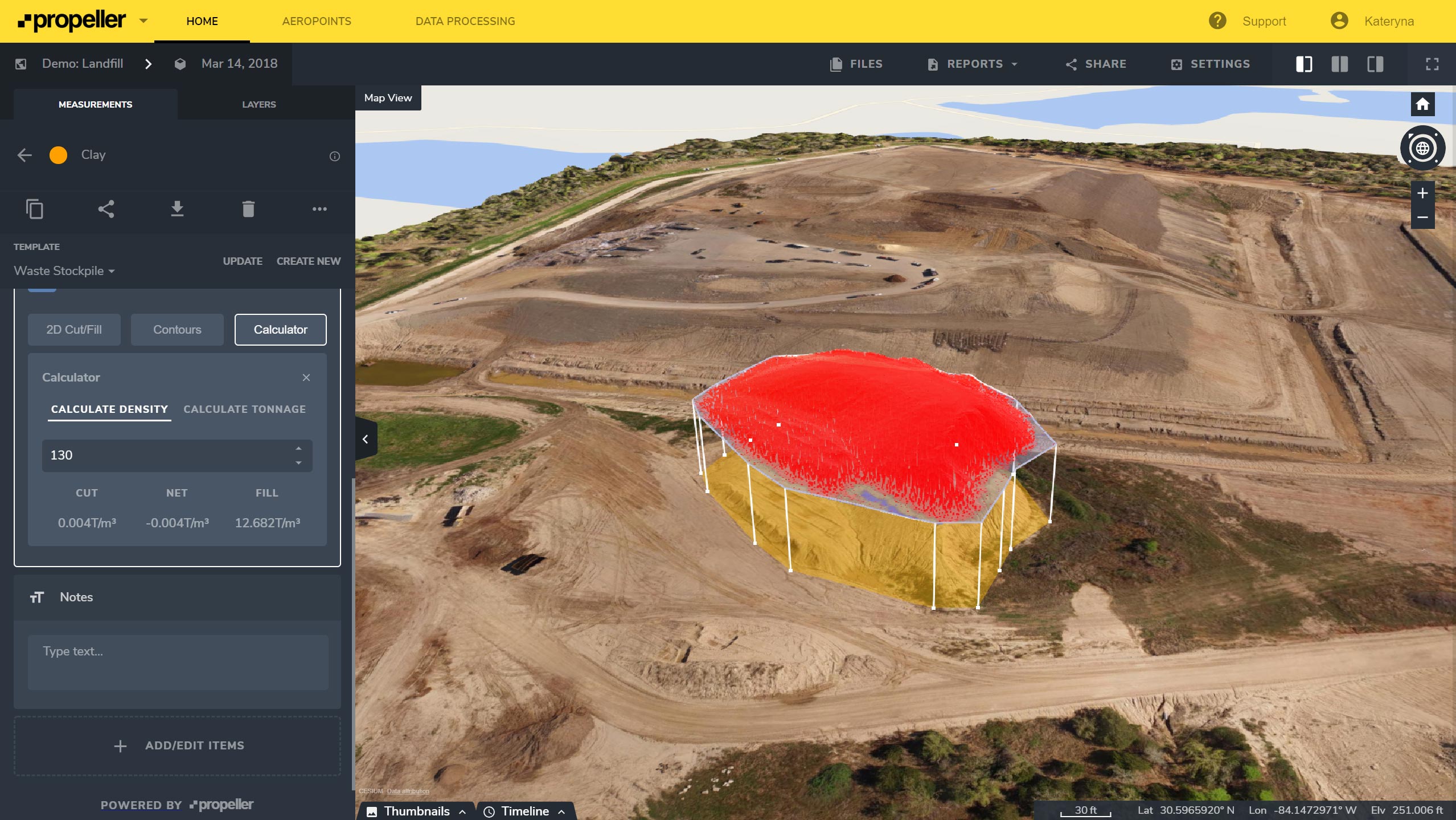 Landfill density calculation using drone data
