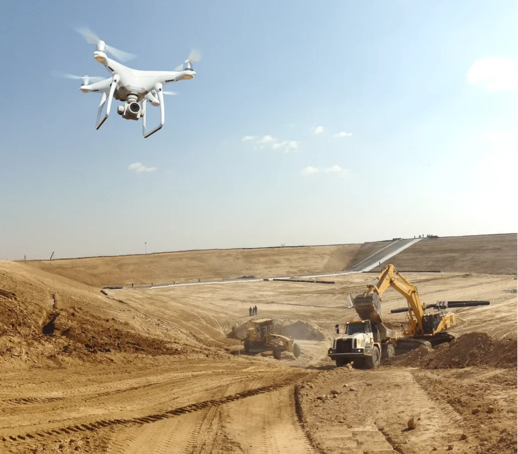 Drone flying over landfill cell