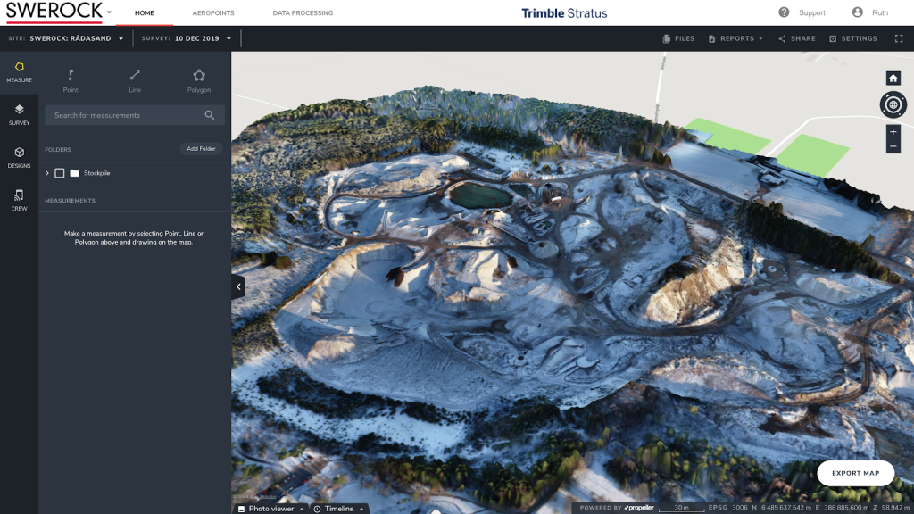 screenshot of the swerock quarry on the Trimble stratus platform