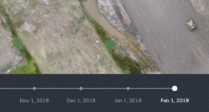 Timeline slider showing a Propeller worksite evolving over time