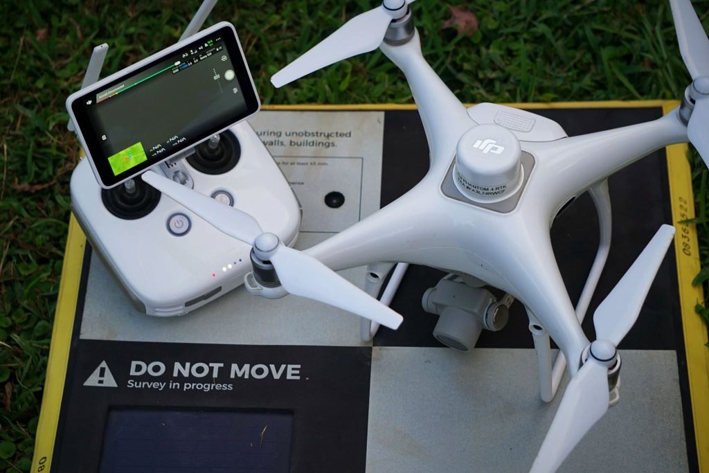 Phantom 4 RTK drone, controller, and aeropoint