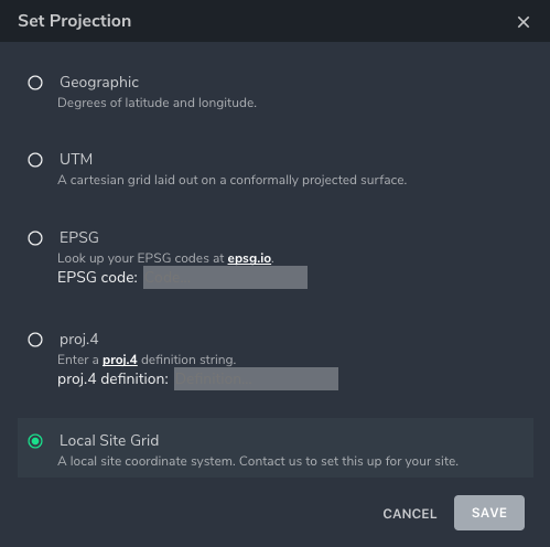 projection setup dropdown menu