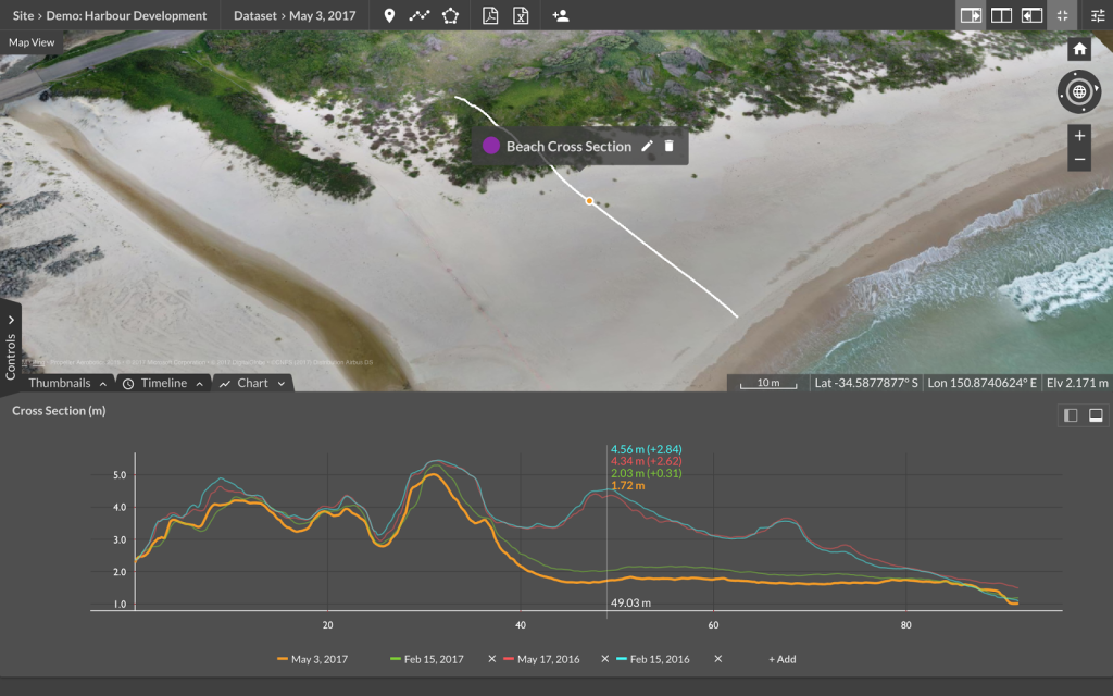 measuring coastline erosion by comparing multiple drone surfaces