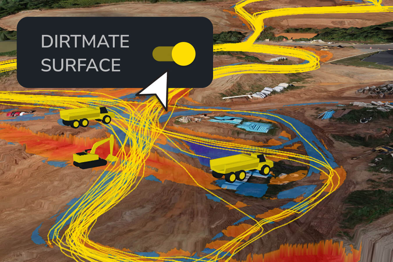 Dirtmate surface cut fill heatmap. Machine productivity