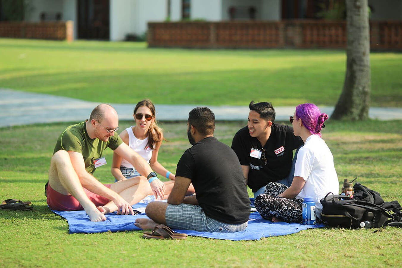 People sitting around conneting on the Propeller Vietnam retreat.