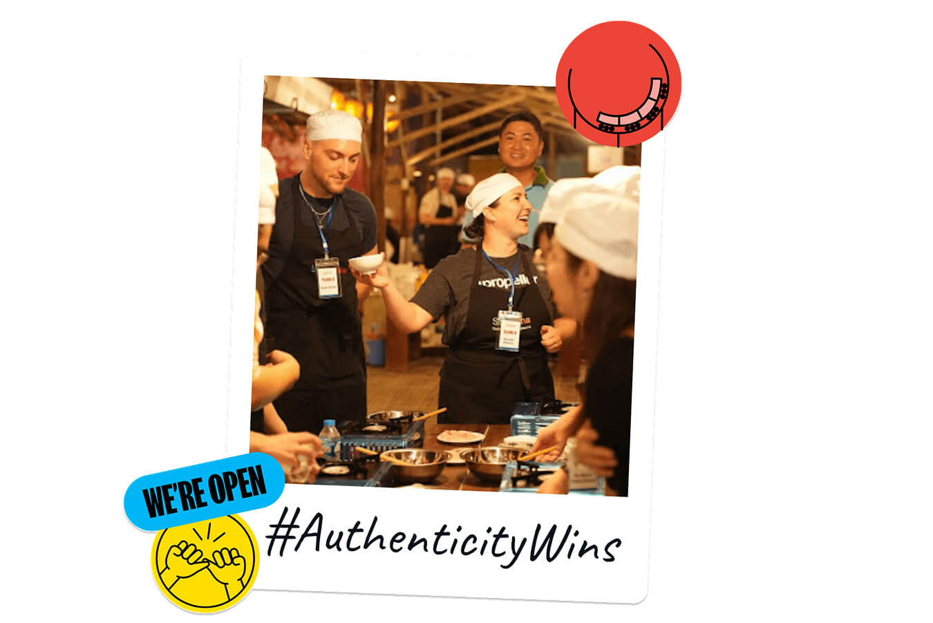 #authenticitywins fun polaroid with the Propeller Aero team sharing meals at a company sponsored interactive cooking event.