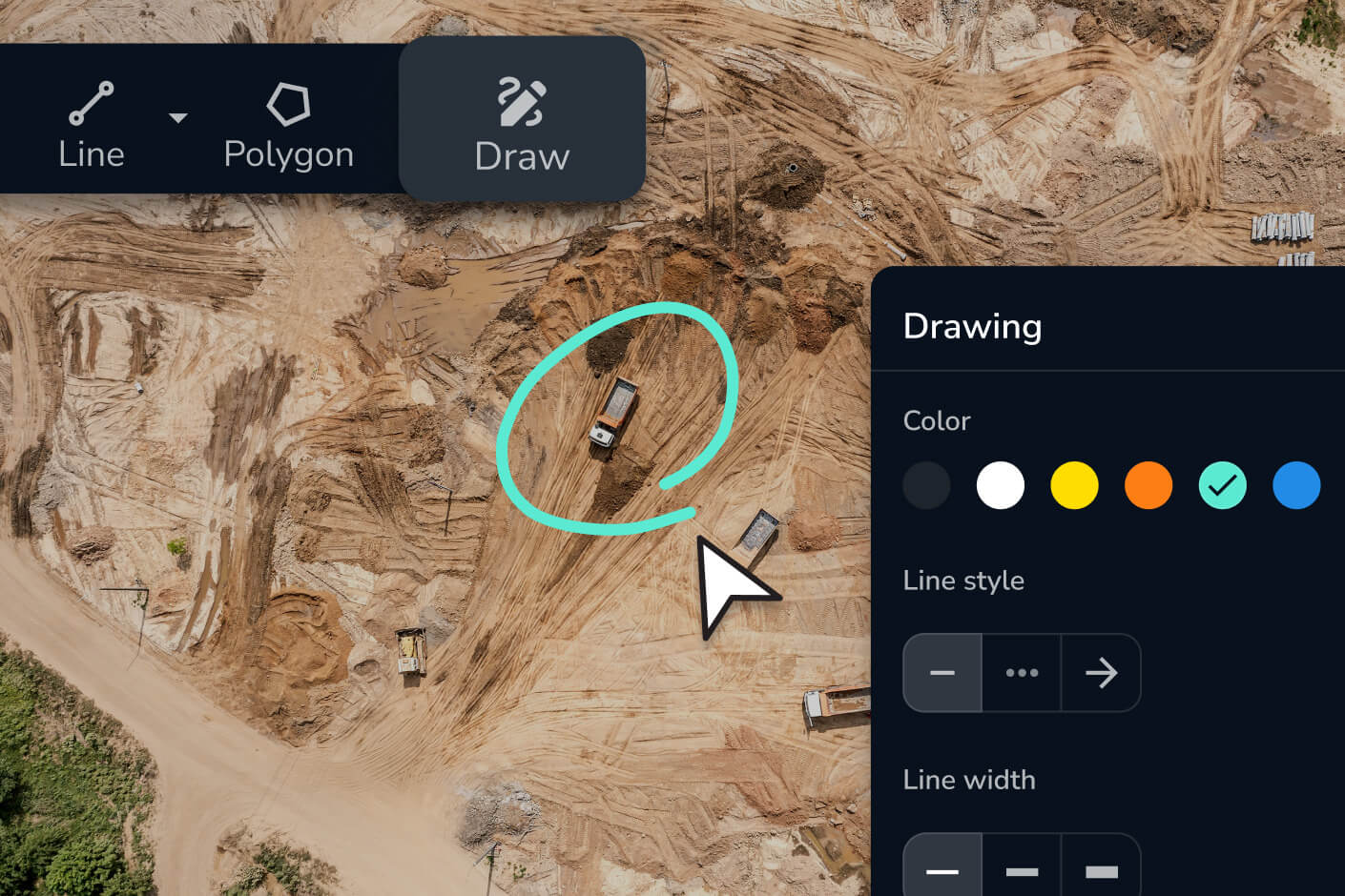 a Mark up showing where a truck is on a jobsite in Propeller