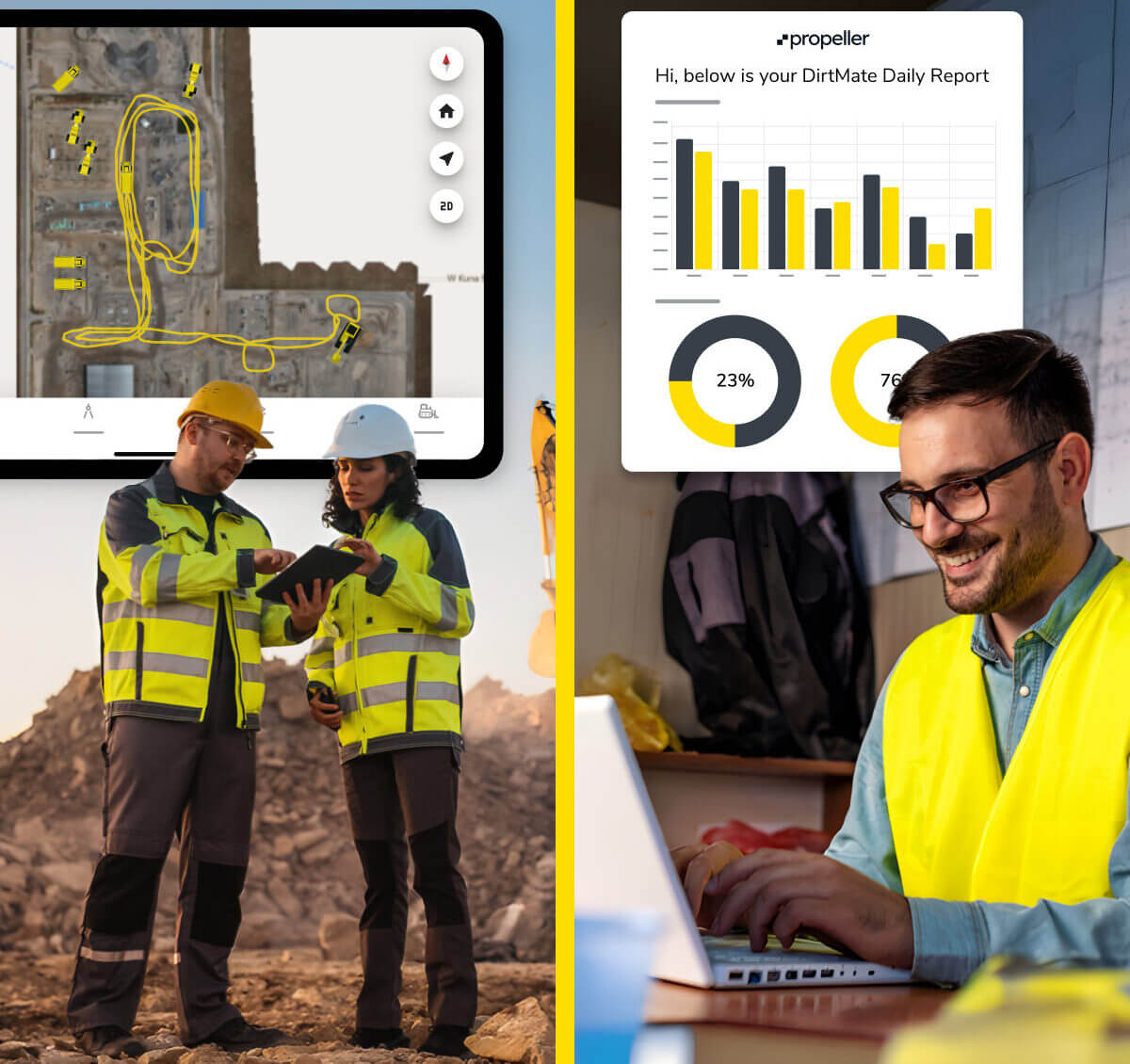 people collaborating in the office and in the field