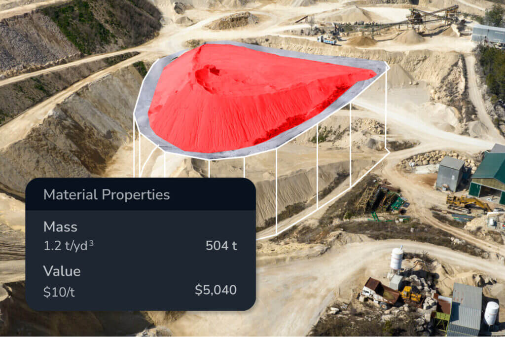 Stockpile material properties mass and value