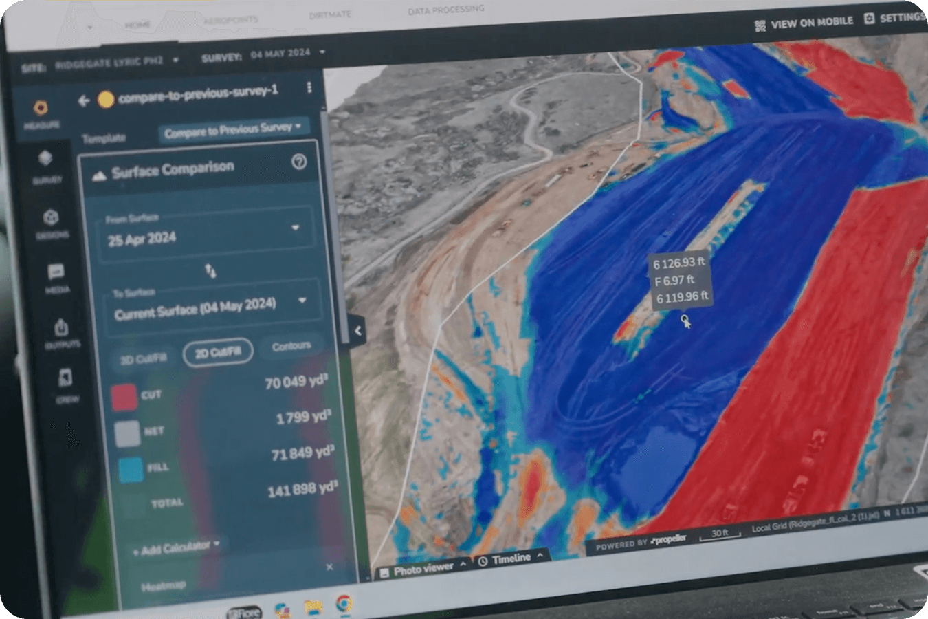 construction worksite surface comparison on Propeller Aero