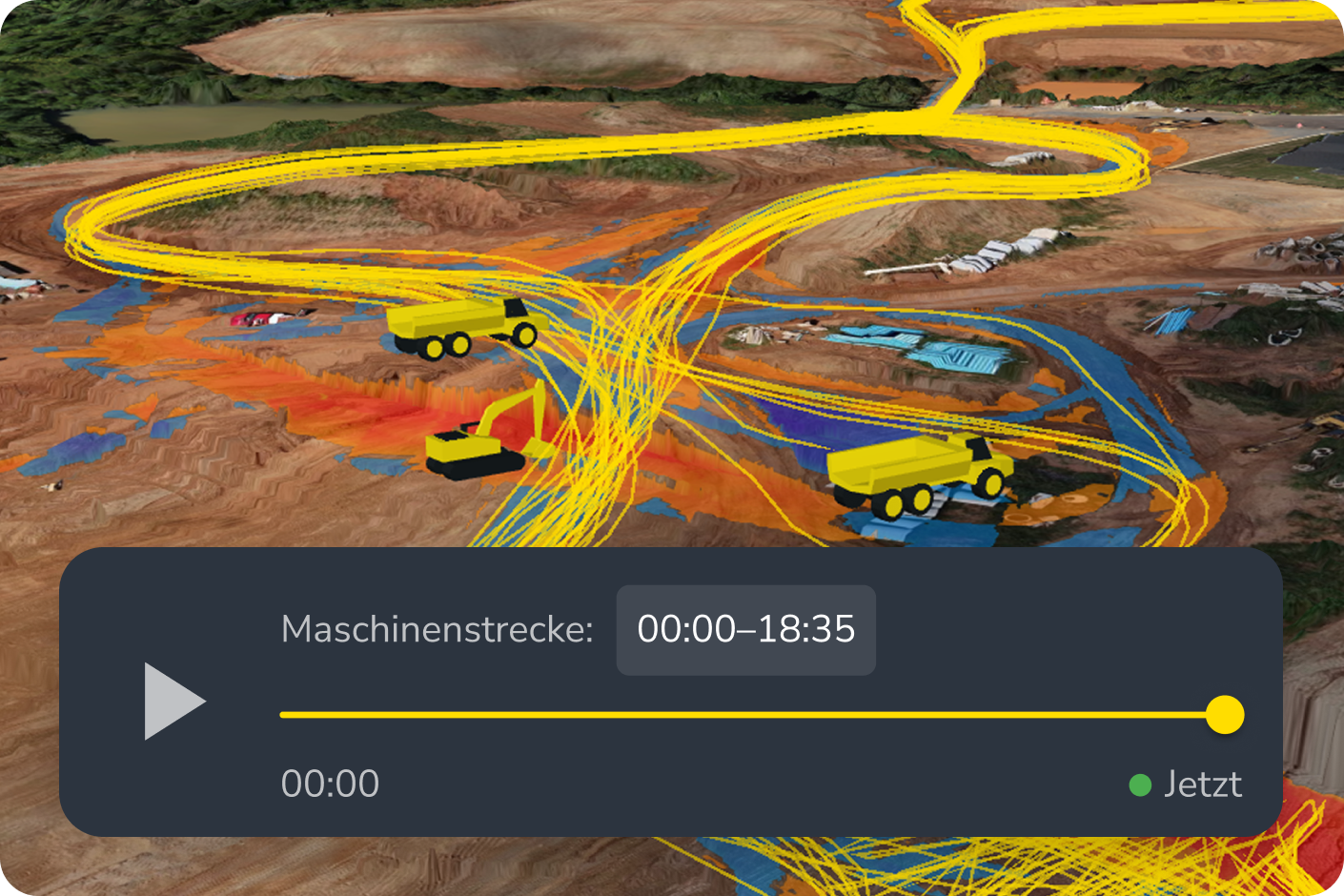 Mockup der DirtMate Oberfläche mit Maschinenstrecke