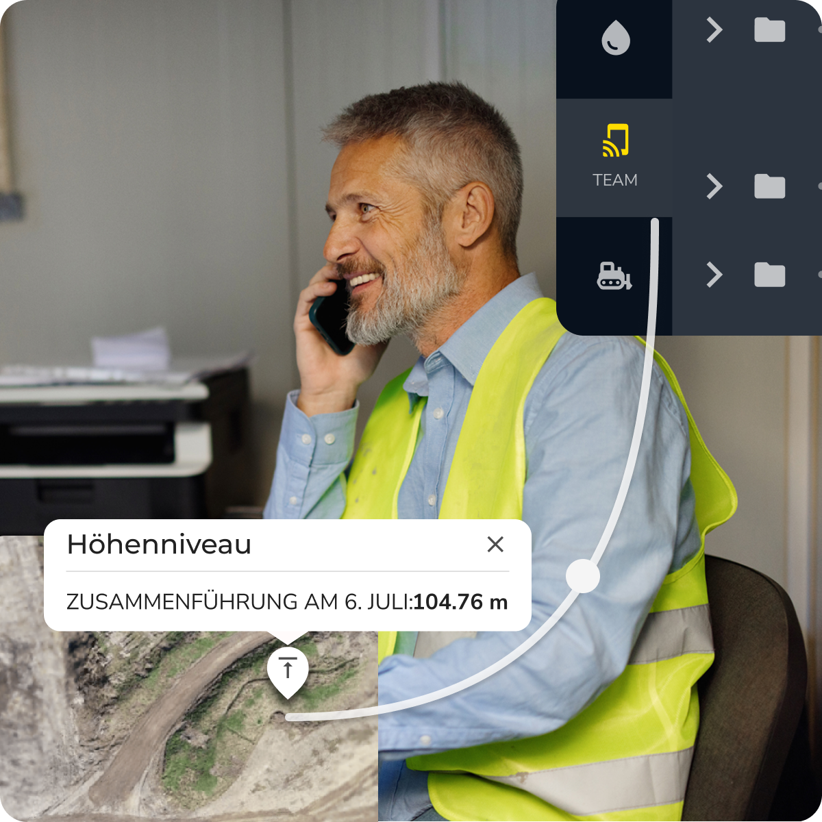 Bauleiter teilt über Propeller das aktuelle Höhenniveau mit seinem Team
