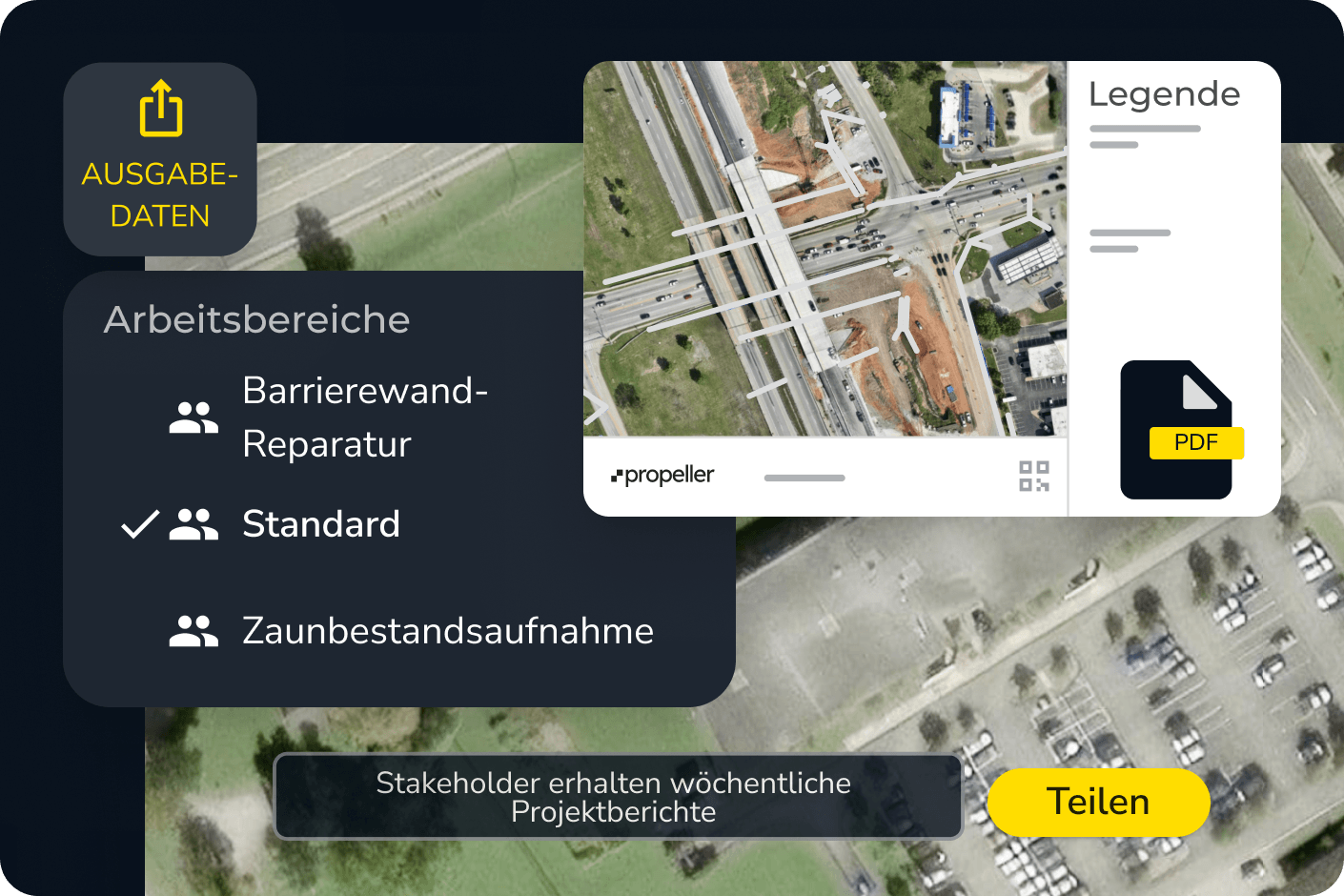 Mockup von teilbaren Arbeitsbereichen in Propeller