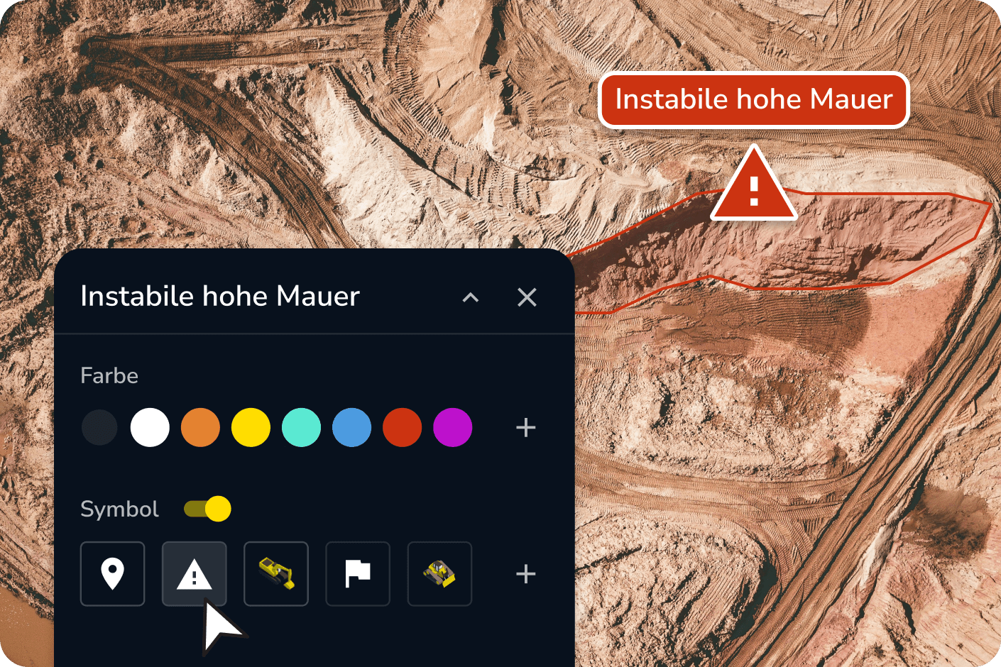 Mockup der Funktion Markup in Propeller mit einer markierten Gefahr