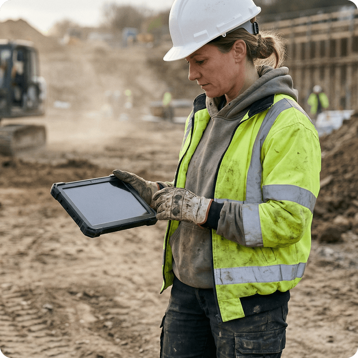 woman project manager working on an ipad in the field
