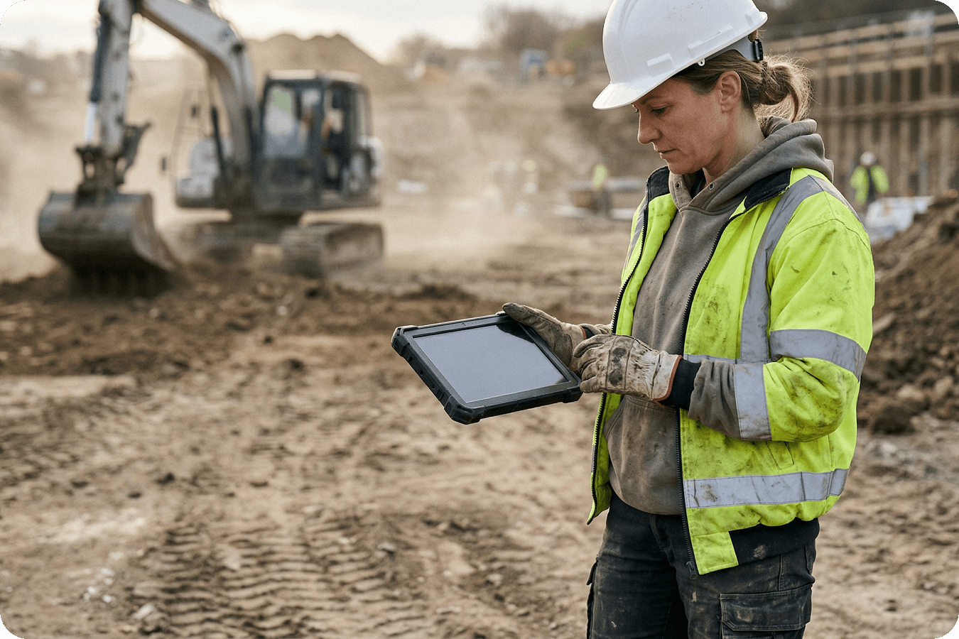 woman project manager working on an ipad in the field