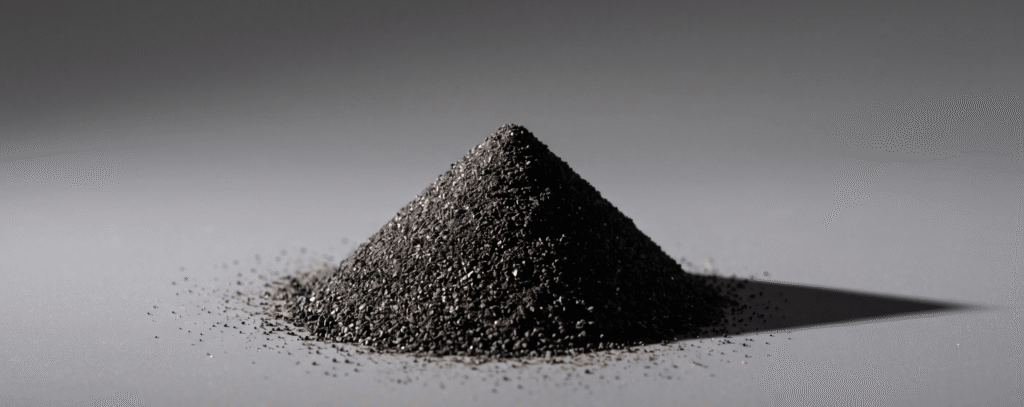 A small perfect cone of dark aggregate lit from the side against a neutral background