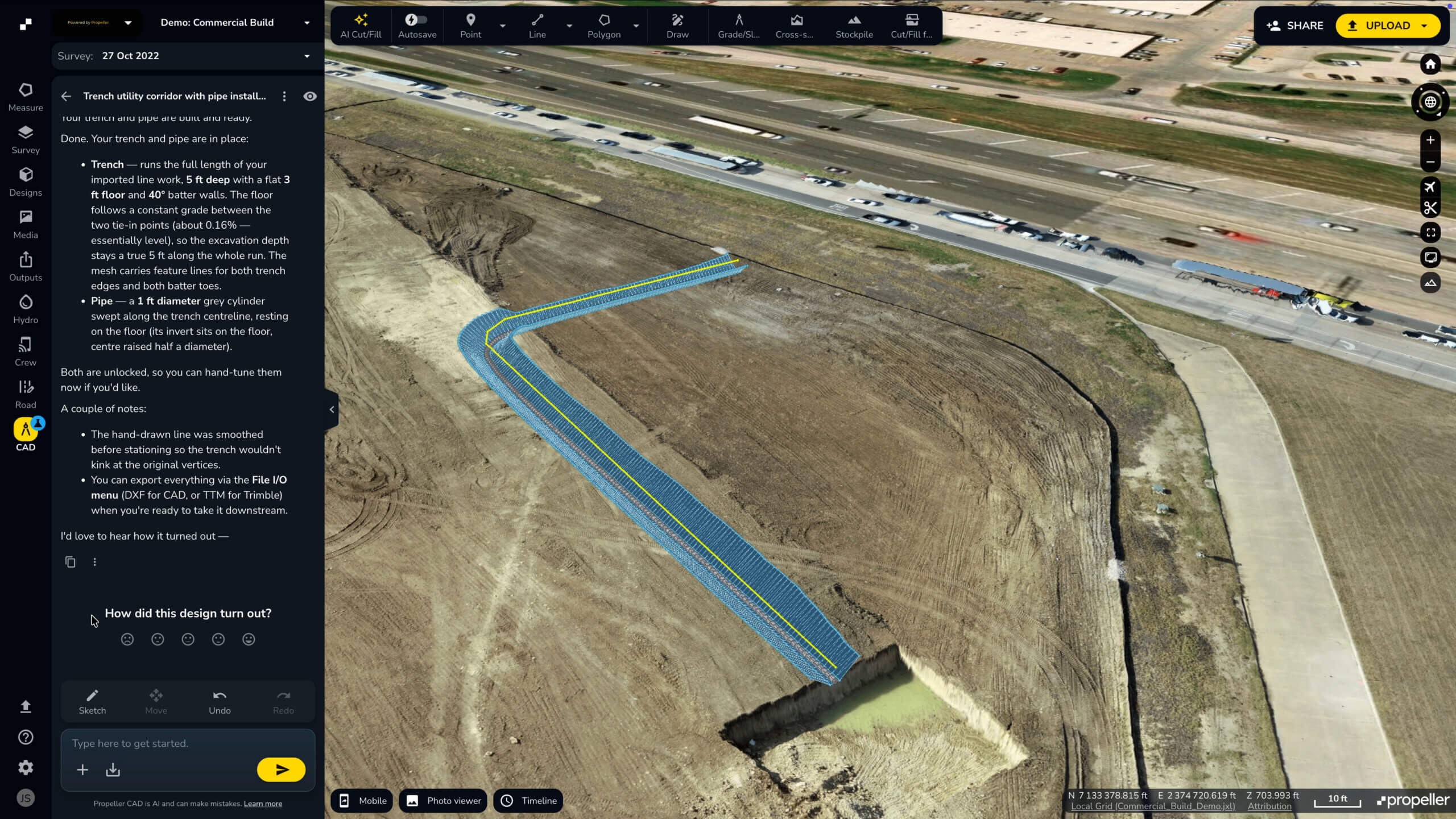 Propeller CAD trench to drainage point concept